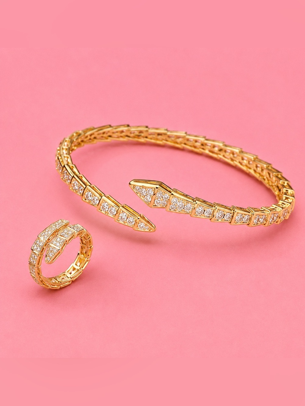 Serpenti Gold Snake Zircon Crystal Bracelet&Ring Set